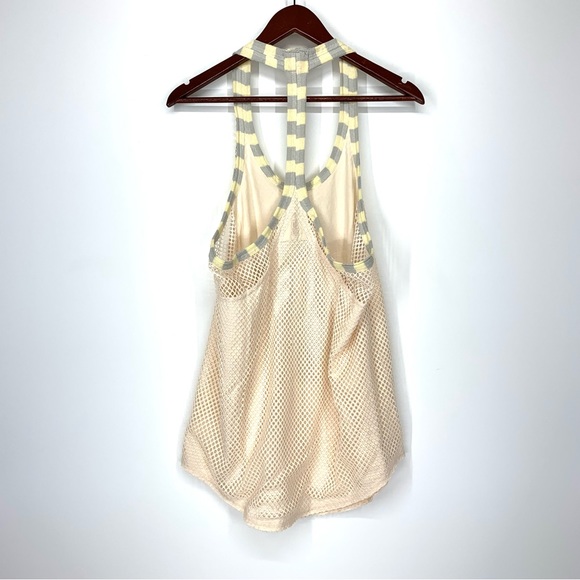 Free People Movement Mesh Layer Cream Yellow Gray T-Back Muscle Tank Top Nwot Sm - Picture 2 of 15